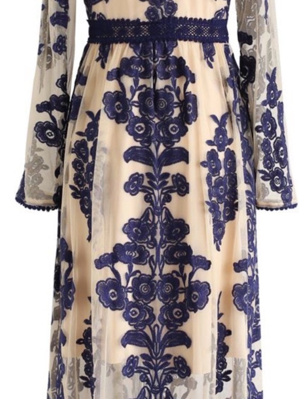 V-Neck Embroidered Mesh Maxi Dress M - Picture 4 of 6